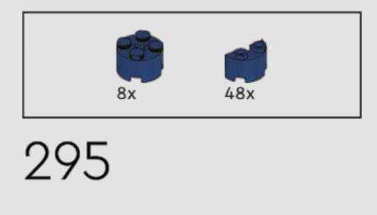 A section of lego instructions showing that a step requires 8 of one piece and 48 of another