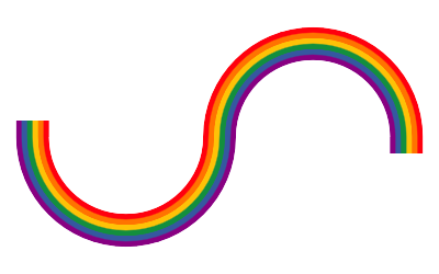 A curved shape that looks like part of an infinity symbol. It's made of a six-colour rainbow.