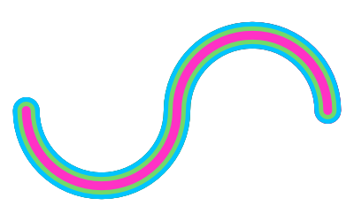 The half infinity symbol with a pink stripe running through the centre of the shape, surrounded by green, which is then surrounded by blue.